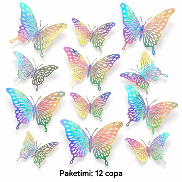 Flutura Dekorative 3D Holografike – Paketim 12 Copa