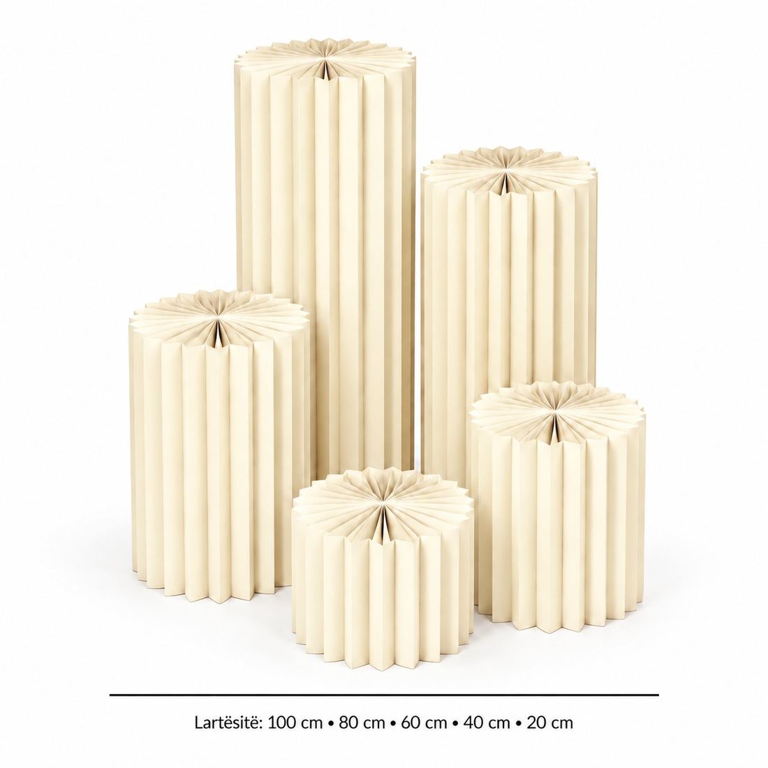 Set Shtyllash Dekorative prej Letre me Palosje – 5 Copa, 20–100 cm